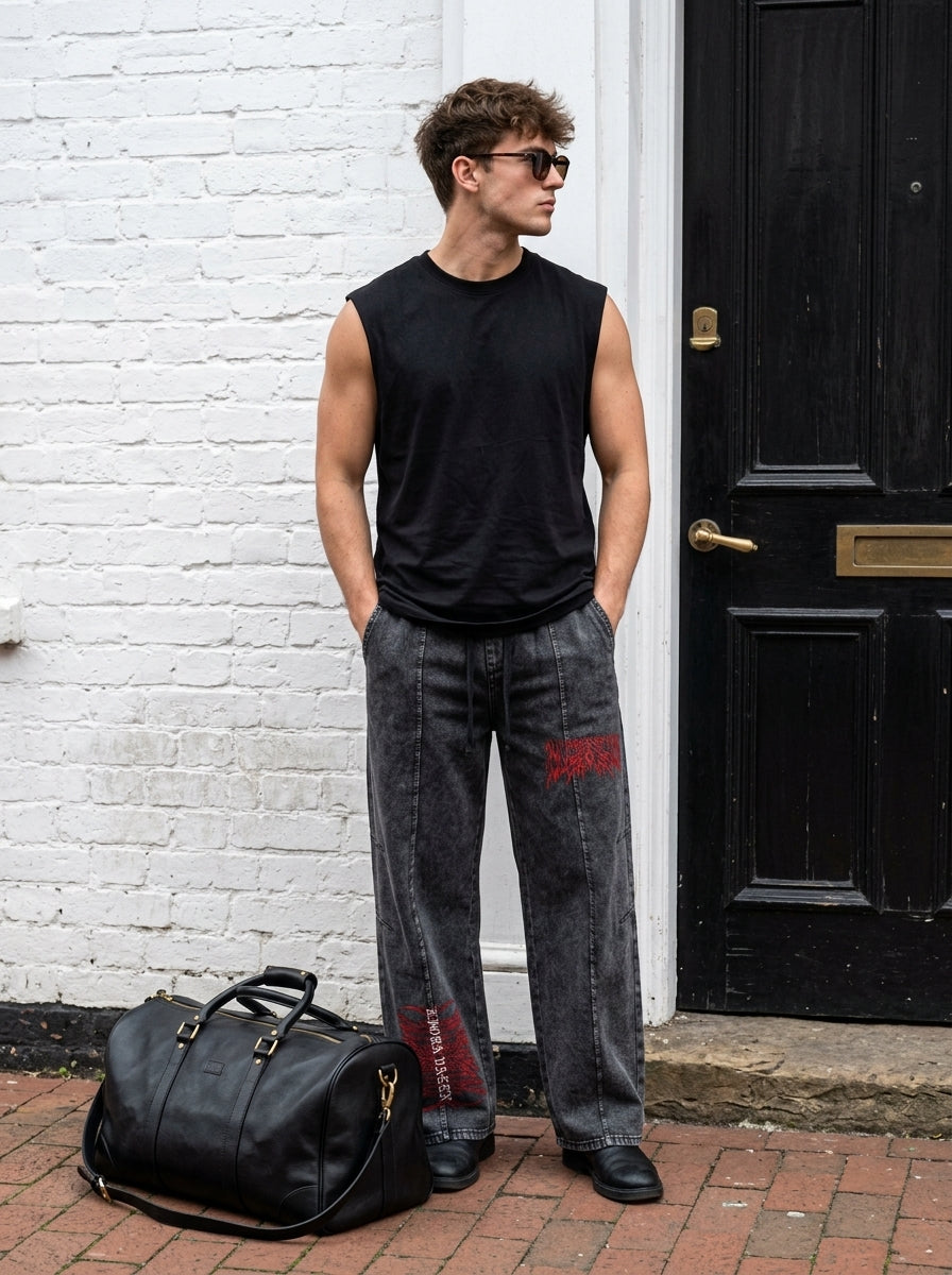 Snow Wash Drawstring Cotton Pants