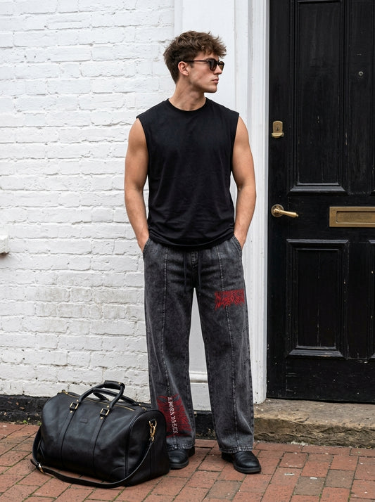 Snow Wash Drawstring Cotton Pants
