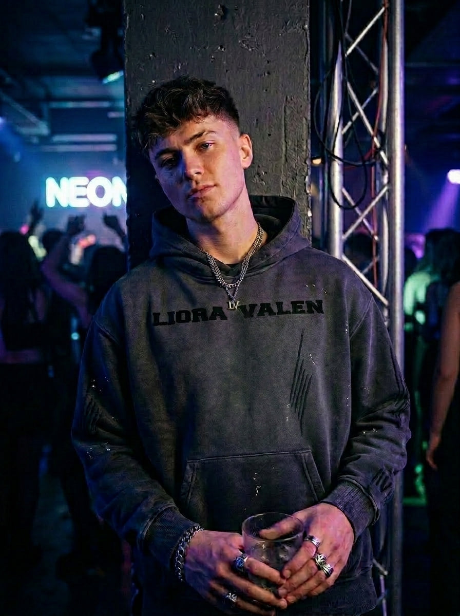 Vintage Washed Frayed Fleece Hoodie